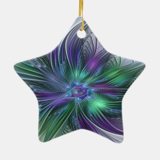 Paarse groene bloem Moderne Abstracte Kunstfractal Keramisch Ornament (Achterkant)