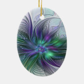 Paarse groene bloem Moderne Abstracte Kunstfractal Keramisch Ornament (Achterkant)