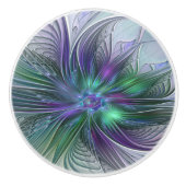 Paarse groene bloem Moderne Abstracte Kunstfractal Keramische Knop (Voorkant)