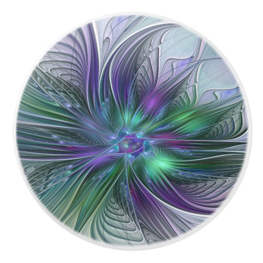 Paarse groene bloem Moderne Abstracte Kunstfractal Keramische Knop (Voorkant)