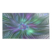 Paarse groene bloem Moderne Abstracte Kunstfractal Kussensloop (Achterkant)