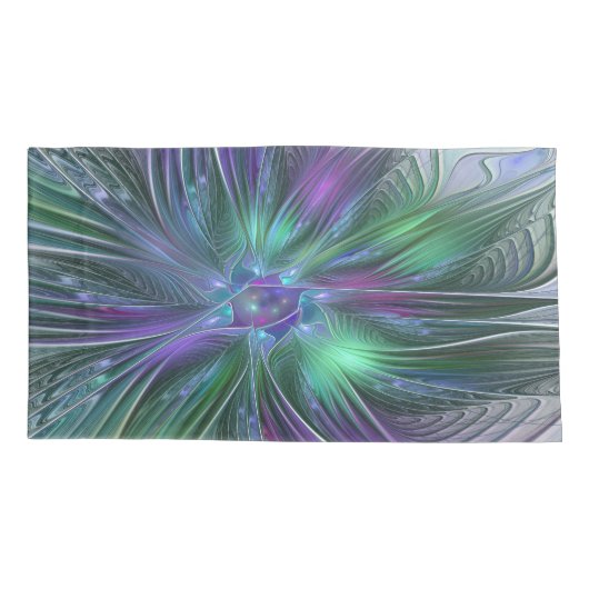 Paarse groene bloem Moderne Abstracte Kunstfractal Kussensloop (Achterkant)