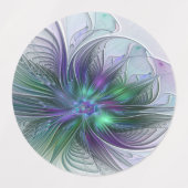Paarse groene bloem Moderne Abstracte Kunstfractal Labels (Design 1)