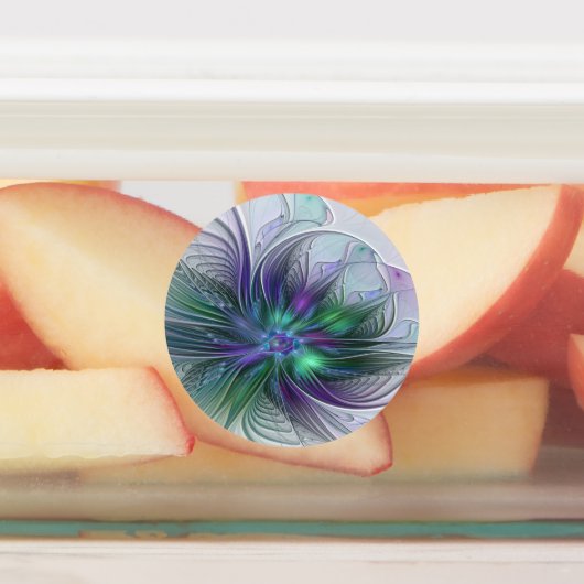 Paarse groene bloem Moderne Abstracte Kunstfractal Labels (Aangebracht)