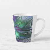 Paarse groene bloem Moderne Abstracte Kunstfractal Latte Mok (Rechts)