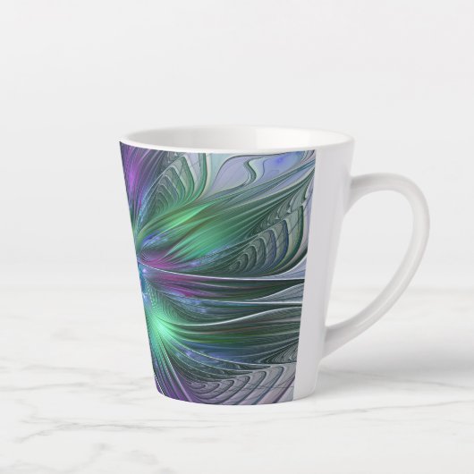 Paarse groene bloem Moderne Abstracte Kunstfractal Latte Mok (Rechts)