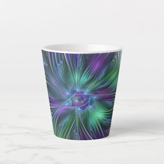 Paarse groene bloem Moderne Abstracte Kunstfractal Latte Mok (Voorkant)