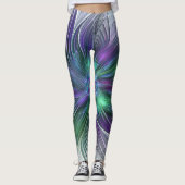 Paarse groene bloem Moderne Abstracte Kunstfractal Leggings (Voorkant)