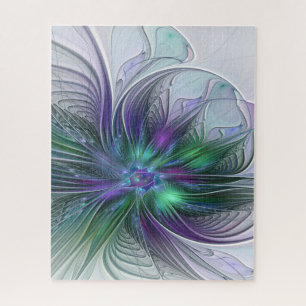 Paarse groene bloem Moderne Abstracte Kunstfractal Legpuzzel