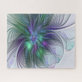 Paarse groene bloem Moderne Abstracte Kunstfractal Legpuzzel (Horizontaal)