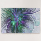 Paarse groene bloem Moderne Abstracte Kunstfractal Legpuzzel (Horizontaal)