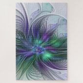 Paarse groene bloem Moderne Abstracte Kunstfractal Legpuzzel (Verticaal)