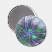 Paarse groene bloem Moderne Abstracte Kunstfractal Magneet (Voorkant / Achterkant)
