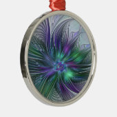 Paarse groene bloem Moderne Abstracte Kunstfractal Metalen Ornament (Rechts)