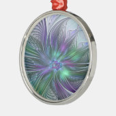 Paarse groene bloem Moderne Abstracte Kunstfractal Metalen Ornament (Links)