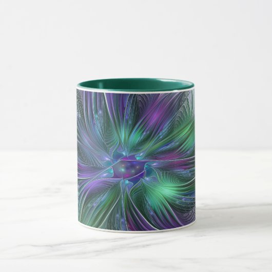 Paarse groene bloem Moderne Abstracte Kunstfractal Mok (Midden)