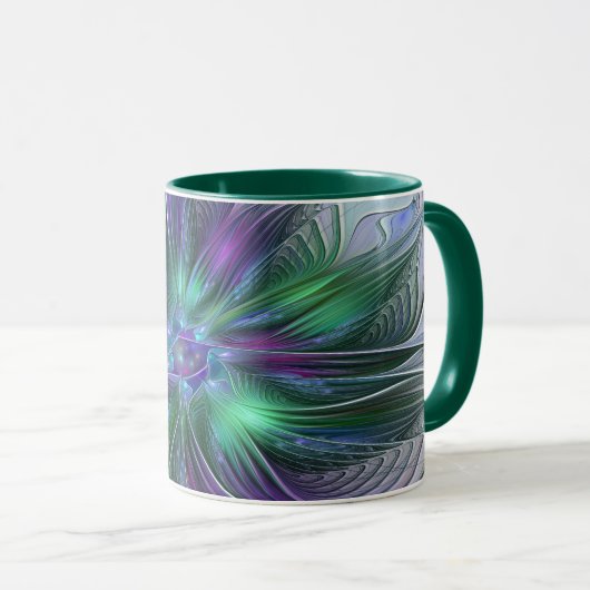 Paarse groene bloem Moderne Abstracte Kunstfractal Mok (Voorkant rechts)