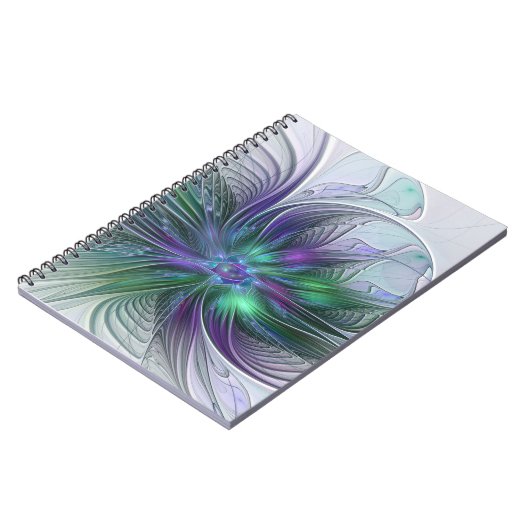 Paarse groene bloem Moderne Abstracte Kunstfractal Notitieboek (Linkerzijde)