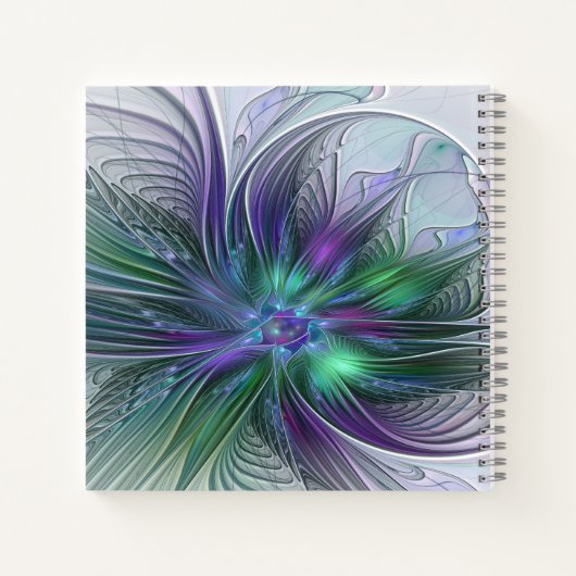 Paarse groene bloem Moderne Abstracte Kunstfractal Notitieboek (Achterkant)