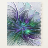 Paarse groene bloem Moderne Abstracte Kunstfractal Planner (Achterkant)