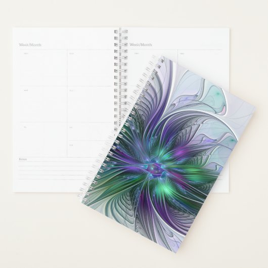 Paarse groene bloem Moderne Abstracte Kunstfractal Planner (Display)