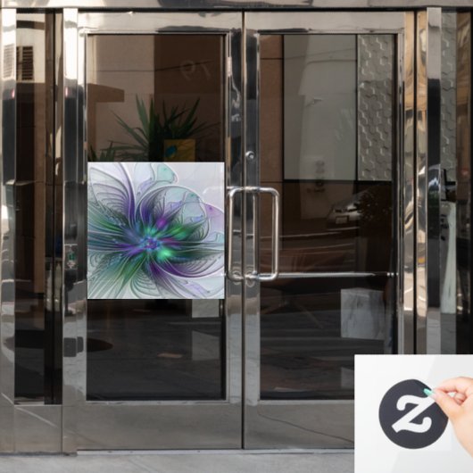 Paarse groene bloem Moderne Abstracte Kunstfractal Raamsticker (Kantoordeur)