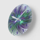 Paarse groene bloem Moderne Abstracte Kunstfractal Ronde Klok (Hoek)