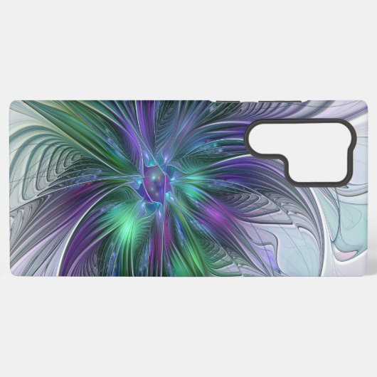 Paarse groene bloem Moderne Abstracte Kunstfractal Samsung Galaxy Hoesje (Achterkant horizontaal)