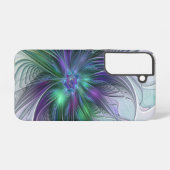 Paarse groene bloem Moderne Abstracte Kunstfractal Samsung Galaxy Hoesje (Achterkant horizontaal)