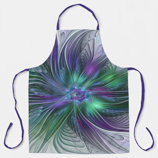 Paarse groene bloem Moderne Abstracte Kunstfractal Schort (Voorkant)
