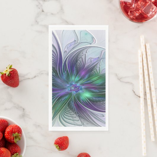 Paarse groene bloem Moderne Abstracte Kunstfractal Servet (Insitu)