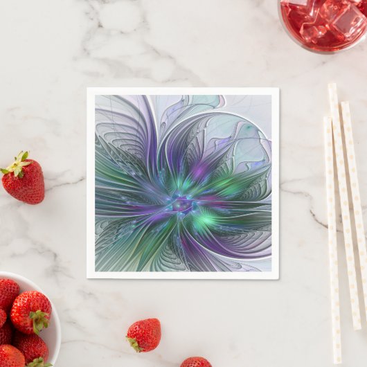 Paarse groene bloem Moderne Abstracte Kunstfractal Servet (Insitu)