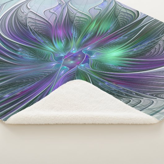 Paarse groene bloem Moderne Abstracte Kunstfractal Sherpa Deken (3/4)