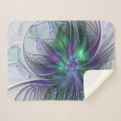 Paarse groene bloem Moderne Abstracte Kunstfractal Sherpa Deken (Voorkant (horizontaal))