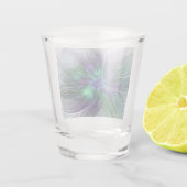 Paarse groene bloem Moderne Abstracte Kunstfractal Shot Glas (Achterkant)