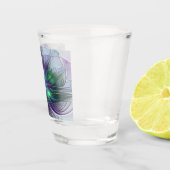 Paarse groene bloem Moderne Abstracte Kunstfractal Shot Glas (Rechts)