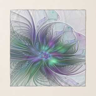 Paarse groene bloem Moderne Abstracte Kunstfractal Sjaal