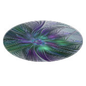 Paarse groene bloem Moderne Abstracte Kunstfractal Snijplank (Hoek)