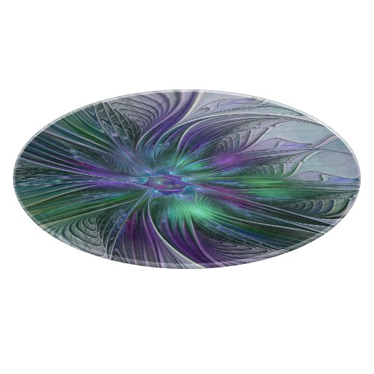 Paarse groene bloem Moderne Abstracte Kunstfractal Snijplank (Hoek)