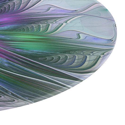 Paarse groene bloem Moderne Abstracte Kunstfractal Snijplank (Hoek)