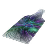 Paarse groene bloem Moderne Abstracte Kunstfractal Snijplank (Hoek)