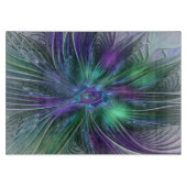 Paarse groene bloem Moderne Abstracte Kunstfractal Snijplank (Voorkant)