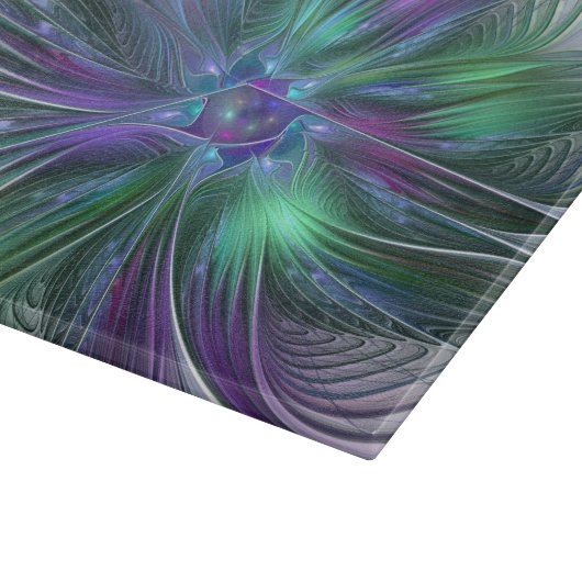Paarse groene bloem Moderne Abstracte Kunstfractal Snijplank (Hoek)