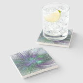 Paarse groene bloem Moderne Abstracte Kunstfractal Stenen Onderzetter (Zijkant)