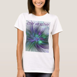 Paarse groene bloem Moderne Abstracte Kunstfractal T-shirt