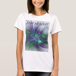 Paarse groene bloem Moderne Abstracte Kunstfractal T-shirt