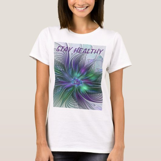Paarse groene bloem Moderne Abstracte Kunstfractal T-shirt (Voorkant)