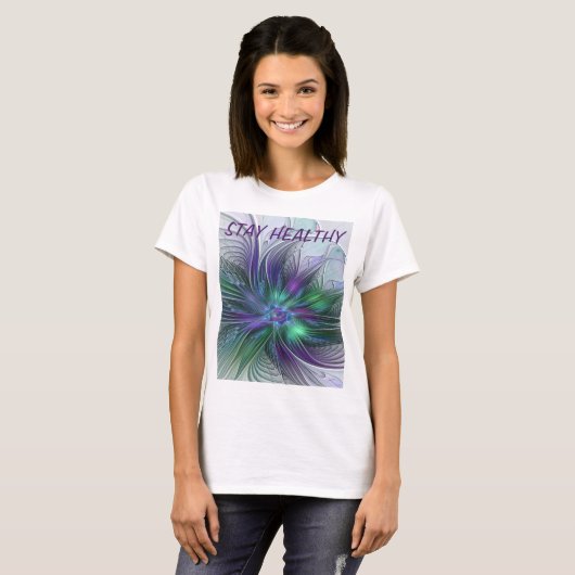 Paarse groene bloem Moderne Abstracte Kunstfractal T-shirt (Voorkant volledig)