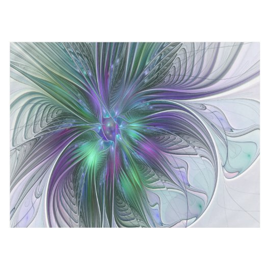 Paarse groene bloem Moderne Abstracte Kunstfractal Tafelkleed (Voorkant (Horizontaal))
