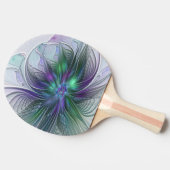 Paarse groene bloem Moderne Abstracte Kunstfractal Tafeltennisbatje (Zijkant)